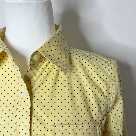 L.L. Bean Women's Button Up Shirt S Yellow Polka Dot Roll Tab Long Sleeve Fitted - Picture 3 of 7